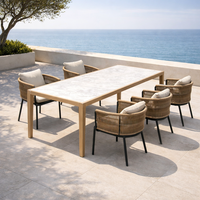 Ensemble de salle à manger extérieur pour hôtel, table en teck et chaises en aluminium tressé, fabrication sur mesure OEM
