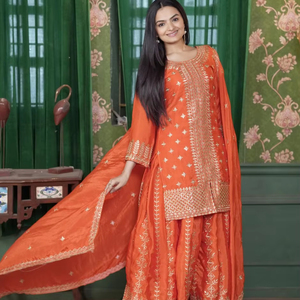 Traje De Diseñador Sharara Con Secuencia Bordado Trabajo - Product Image 1