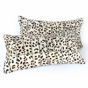 Housse de coussin carrée en cuir patchwork géométrique bohème - Lavable pour la maison - Product Image 1
