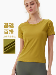 T-shirt de sport côtelé pour femme, coupe ajustée, idéal pour la gym, le yoga et l'entraînement, pour les marques sportives - Product Image 2