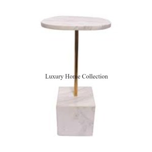 Mesa auxiliar y auxiliar de metal más exigente con base hecha de mármol de color blanco Tubería de color dorado Chapado brillante Muebles de aspecto admirable - Product Image 2