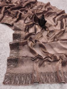 Lancement d'une nouvelle soie Dola pure avec broderie de créateur de tissu à base de fantaisie, grossiste de saris à bordure travaillée par - Product Image 5