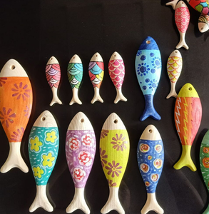 Wood Fish Wall Hanging Decoration Rustic and Vintage Style <b>Wooden</b> Fish Customize Painted Pattern Best Selling Vietnam Decoration - Product Image 3