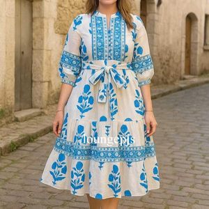 Robe ceinturée mode automne coton indien Floral en relief à la main | Diwali Festival Outfit Automne Boho Mini naturel lavable éthique - Product Image 1