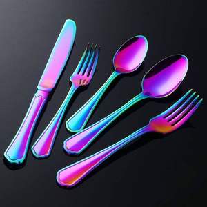 Ensemble de couverts en acier inoxydable 304 de qualité supérieure, arc-en-ciel, coloré, couverts de table occidentaux, fourchette, cuillère, couteau, vaisselle miroir - Product Image 2