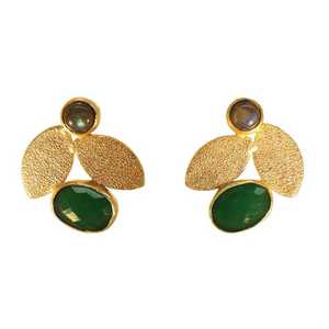 Pendiente de Plata de Ley 925 de ónix verde y labradorita, arete plateado en oro, Gema verde - Product Image 1