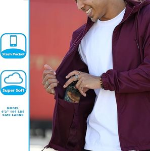 Veste coupe-vent d'hiver pour hommes, col montant à capuche imperméable avec logo avant, légère pour l'extérieur - Product Image 4