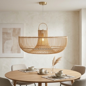 Lampe suspendue en rotin artisanale, moderne, simple et luxueuse, matériaux écologiques, taille moyenne, luminaire suspendu, fonction dimmable, personnalisable - Product Image 6