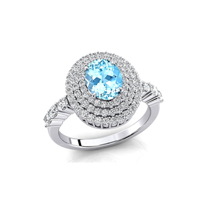 Piedra preciosa de corte ovalado de Aguamarina natural y diamantes blancos reales Joyas de oro sólido fino para ella OEM ODM Regalo del Día de San Valentín para mujeres - Product Image 3