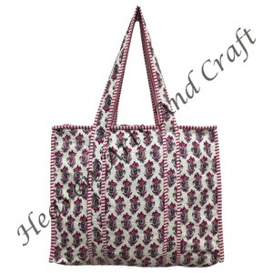 Bolso de compras con estampado de bloques florales de algodón hecho a mano, bolso de compras grande, bolso de mano acolchado, regalos asequibles para mujer, bolso indio - Product Image 5