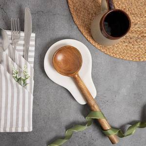 Resto de cuchara de mármol y libro de recetas de madera Soporte de cocina de metal para espátulas Cucharas Pinzas Más - Product Image 5