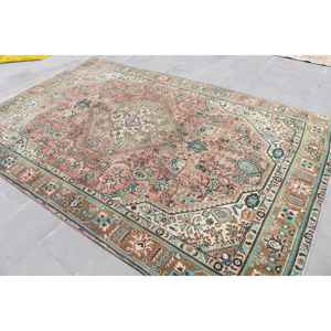 Alfombra Vintage de 6.4x9.4 pies, Alfombra Turca Grande, Alfombra con Rayas Rojas - Product Image 4