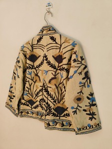 Veste en coton brodée de style chinois, col mandarin, motif floral, manches trois quarts, vêtements d'extérieur décontractés pour adultes, vêtements d'automne - Product Image 2