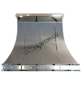 Hotte de cuisine murale artisanale en acier inoxydable avec bandes et rivets, design personnalisé ou taille standard - Product Image 1