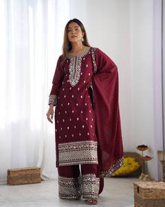 Elegante estilo indio paquistaní nueva colección telas de seda Chinon de alta calidad con bordado lentejuelas trabajo - Product Image 3