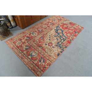 Vintage Rug, Accent 3.3x6 ft Turkish Rug, <b>Red</b> Southwestern <b>Wool</b> Rug - Product Image 4