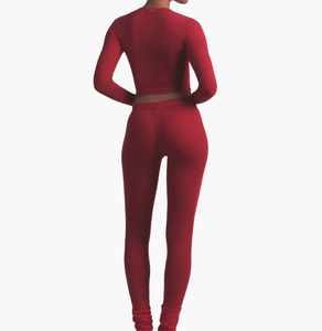 New Pjs Lounge Wear Sportswear Ribbed Leggings and Crop <strong>Top</strong> Two Piece Set Pajamas for <strong>Women</strong> Cotton Rib <strong>Henley</strong> and Leggings Set - Product Image 3