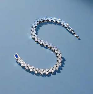 Princess Cut Moissanite Tennis <b>Bracelet</b> Dainty <b>Silver</b> Hip-Hop Style Diamond <b>Bracelet</b> - Product Image 3