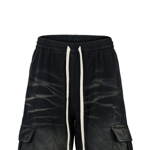 กางเกงยีนส์แบบผูกเชือกสำหรับผู้ชายสำหรับฤดูใบไม้ร่วงฤดูใบไม้ผลิกางเกงยีนส์ทรงตรงสไตล์ฮิปฮอปสีเข้มกลาง - Product Image 3