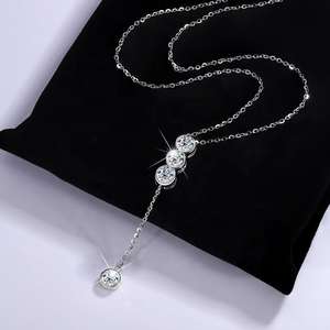 Luxury Bezel 2 Carat Brilliant Cut Lariat Y Shaped Collarbone <b>Chain</b> Pendant Tassel Bubble Sterling <b>Silver</b> Moissanite <b>Necklace</b> - Product Image 2