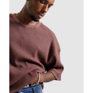 เสื้อยืดผ้าฝ้ายออร์แกนิค 100% แบบวาฟเฟิล ทรงหลวม ระบายอากาศได้ดี ลายเรียบ ป้ายกำกับสั่งทำได้ ความยาวพิเศษ 220gsm - Product Image 1