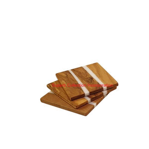 Handmade Blue Resin And Wood Coaster Set Of 4 Square Rustic River Design Drink Coasters For <b>Table</b> <b>Protection</b> & Home Decor - Product Image 4