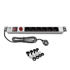PDU de Rack Conmutado de 19” 1U con 6 Tomas Schuko y Medidor de Voltaje y Amperaje, Unidad de Distribución de Energía de 16A - Product Image 1