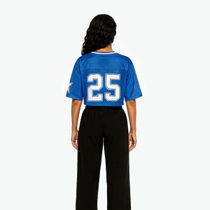 Women's <b>Blue</b> Cropped Football Jersey Retro <b>Mesh</b> Short Sleeve Athletic Streetwear <b>Top</b> - Product Image 4