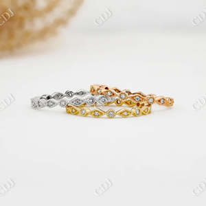 IGI แหวนซ้อน14K ประดับเพชรธรรมชาติ,แหวนซ้อนกันน้ำแนวอาร์ทเดโคอิรันนิมอลสายรัดแต่งงานแบบบางสวยงาม - Product Image 6