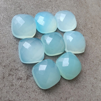Qualité AAA+ Naturelle, Calcédoine Aqua Bleue, Forme Coussin Carrée, Facettée, Dos Plat, Calibrée, Certifiée par un tiers