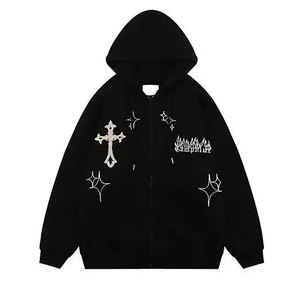 Sudadera con capucha térmica transpirable de algodón con cremallera y logotipo personalizado de tendencia para hombre - Product Image 1