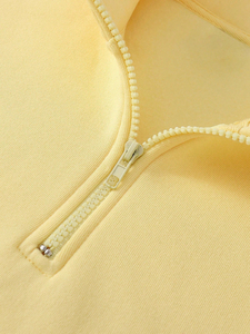 Sweat-shirt à capuche en polaire de couleur unie à demi-fermeture éclair pour femmes personnalisées, sweat-shirt en polaire épais et chaud pour dames - Product Image 6