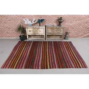 Alfombra Turca de Lana de 5.2x7.5 pies, Color Rojo Púrpura con Borde - Product Image 2