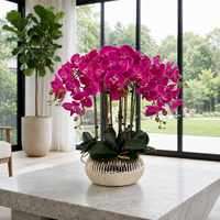 Orchidées artificielles en polyuréthane, fleurs artificielles Phalaenopsis de 63 cm avec vase de luxe, fleurs artificielles modernes en pot