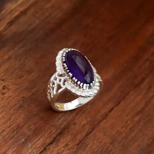 แหวนอเมทิสต์สีม่วงแหวนอาร์ตเดคโควงรีทรงยาวเงินสเตอริง - Product Image 2