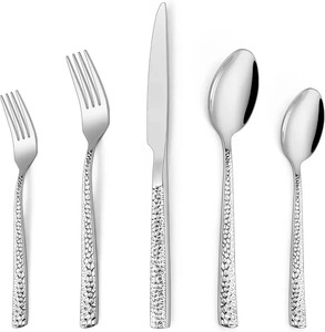 Juego de cubiertos de acero inoxidable forjado a mano de diseño único y elegante, utensilios para servir ensaladas - Product Image 1