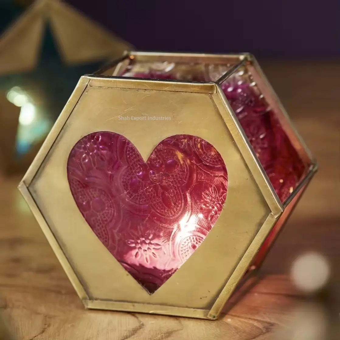 Castiçal de bronze em forma de coração para chá e vidro colorido, utensílio de mesa para decoração de casa e casamento