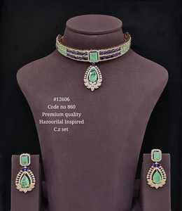 Juego de Joyería con Collar de Circonia Cúbica 12606, Aretes con Perlas Verdes y Rosas, Piedra Doble, Chapado en Oro, para Mujer, para Bodas y Fiestas - Product Image 2