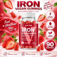 Complément de fer végétalien en gommes avec vitamines A, C, complexe B et zinc, saveur fraise, 90 unités, OEM, marque privée, emballage personnalisé