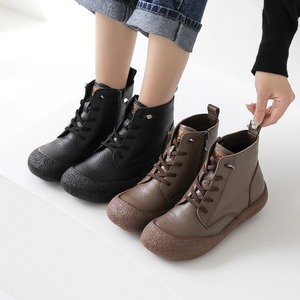 [JSHOE] Botines de Mujer de Piel Auténtica con Cordones, Forrados de Felpa, Tacón Bajo de 3 cm, Zapatos Cómodos de Invierno - Product Image 1