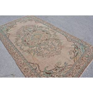 Tapis Turc Vintage Traditionnel Beige Bleu 5.3 X 9.7ft Fait Main Laine Patchwork Design Abstrait Rectangle Motif Peluche Latex - Product Image 4