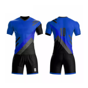 Ventes en gros d'uniformes de football personnalisés imprimés numériquement, bleu américain et blanc, pour adultes, ensembles d'équipes de club, 100% polyester, tissu 160g - Product Image 1
