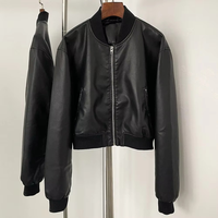 Blouson court rétro pour femme, style automne-hiver, couleur unie, fermeture éclair, décontracté, polyvalent, en cuir, imperméable et respirant