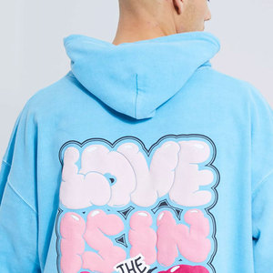 Nueva moda de gran tamaño personalizado Puff estampado sudaderas con capucha para la venta último estilo de Color sólido de talla grande hombres Puff impresión sudaderas con capucha - Product Image 4