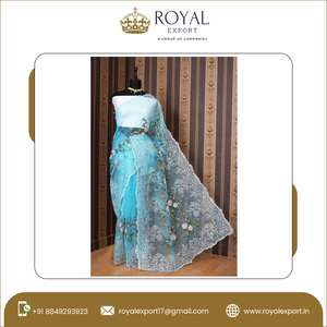 เสื้อเบลาส์ผ้าไหมโปร่งบริสุทธิ์,เสื้อตัดและตัดบริเวณขอบลายปักสีสันสดใสแบบอินเดียสำหรับงานแต่งงาน - Product Image 4