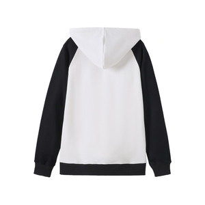 เสื้อฮู้ดดี้ไหมพรมเชนิลล์พรีเมียมสีขาวแบบกำหนดเอง แขนเสื้อแบบแร็กแลนสีดำ ผ้าฟลีซ สตรีทแวร์ลำลอง ผ้าฝ้ายออร์แกนิก - Product Image 2