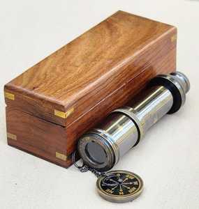 Télescope en laiton nautique avec options de boîtier en cuir et en bois, style vintage, noir/brun, fait à la main pour la décoration intérieure, artisanat Calvin - Product Image 5
