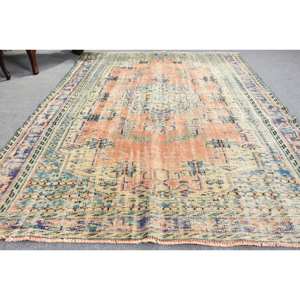 Clásico naranja Beige 5,4X8,5 pies alfombra turca lana PP diseño de retazos para sala de estar pasillo entrada rectángulo rayas látex - Product Image 3