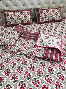 Juego de cama de algodón hecho a mano indio moderno bloque de mano edredón estampado funda de almohada colcha y Manta - Product Image 4