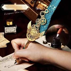 Ensemble de stylos plume d'époque pour calligraphie, coffret cadeau ambiance vintage - Product Image 2